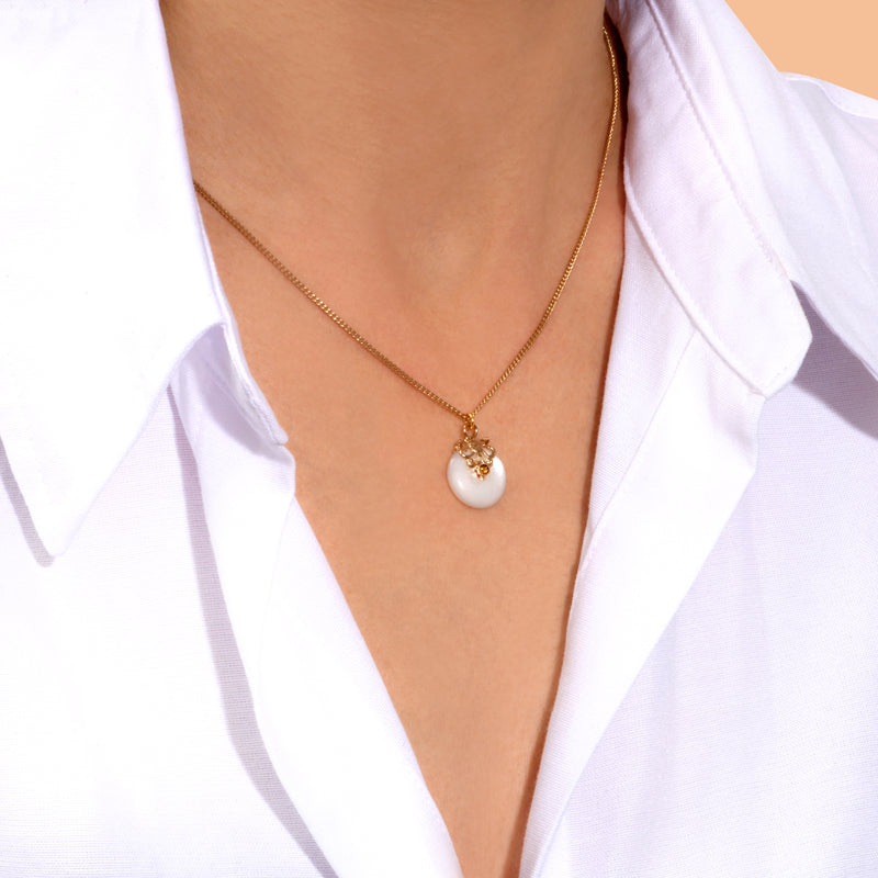 Positano Mother-of-pearl & Delicate Crystal Adjustable Pendant Necklace in White