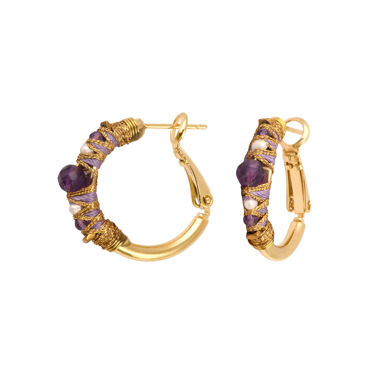 Salina Mini Hoop Earings with Amethyst in Purple