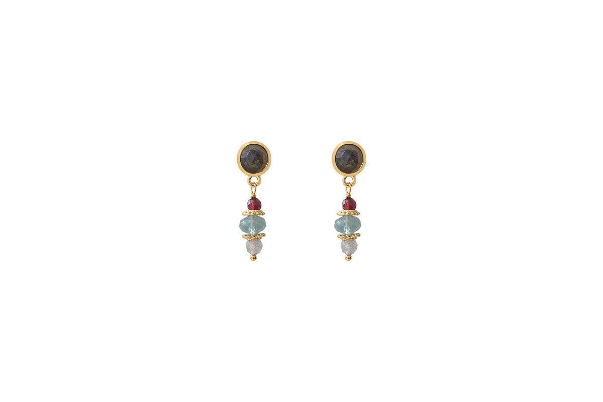Silma Mysterious Labradorite & Garnet Earrings  For Pierced Ears in Grey