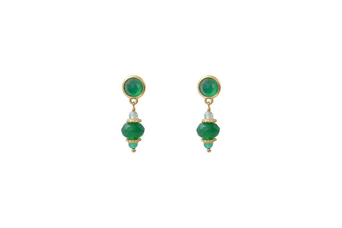 Silma Elegant Agate & Apatite Earrings For Pierced Ears in Green