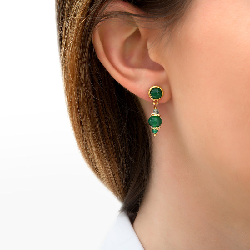 Silma Elegant Agate & Apatite Earrings For Pierced Ears in Green