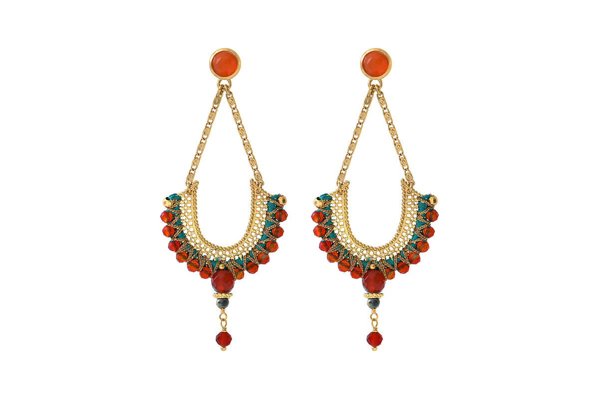 Silma Pop Carnelian & Chrysocolla Earrings For Pierced Ears in Orange