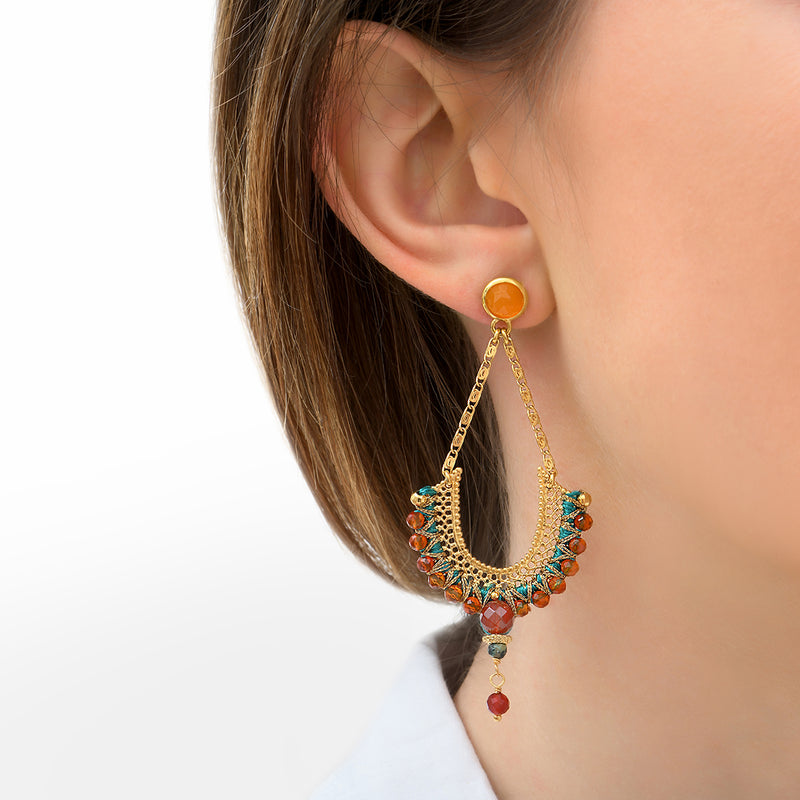 Silma Pop Carnelian & Chrysocolla Earrings For Pierced Ears in Orange