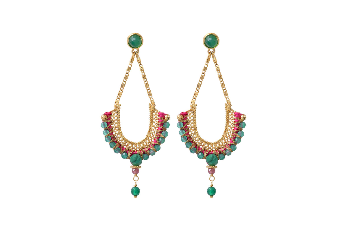 Silma On-Trend Malachite Agate Butterfly Fastening Earrings in Green