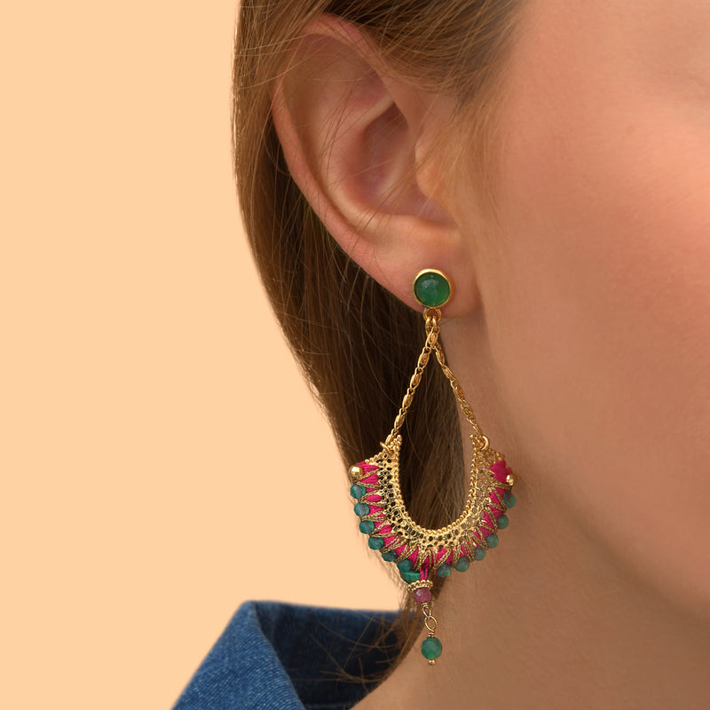 Silma On-Trend Malachite Agate Butterfly Fastening Earrings in Green