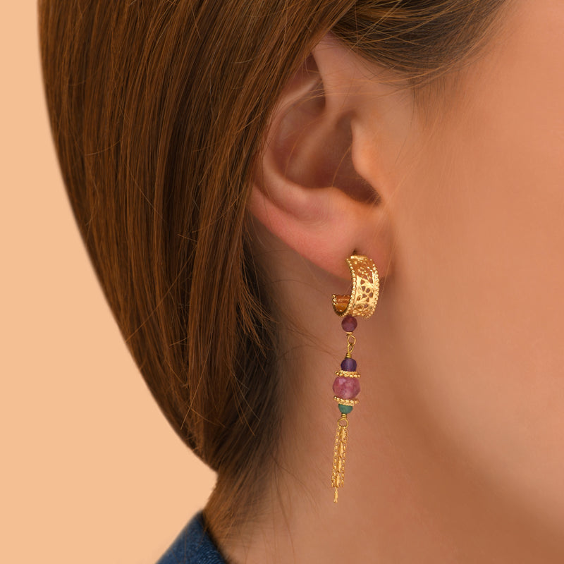 Silma Feminine Chain Gemstone Butterfly Fastening Earrings in Multicoloured