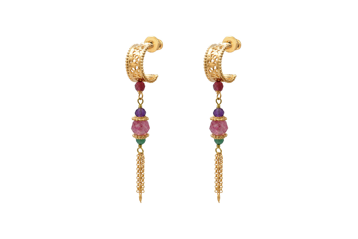 Silma Feminine Chain Gemstone Butterfly Fastening Earrings in Multicoloured