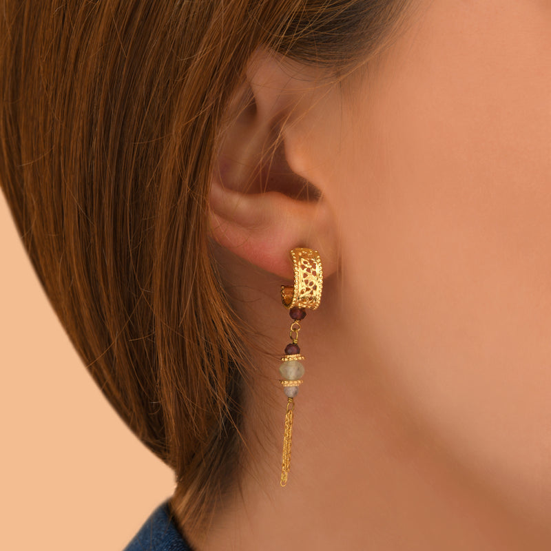 Silma On-Trend Gemstone Chain Butterfly Pierced Earrings in Red