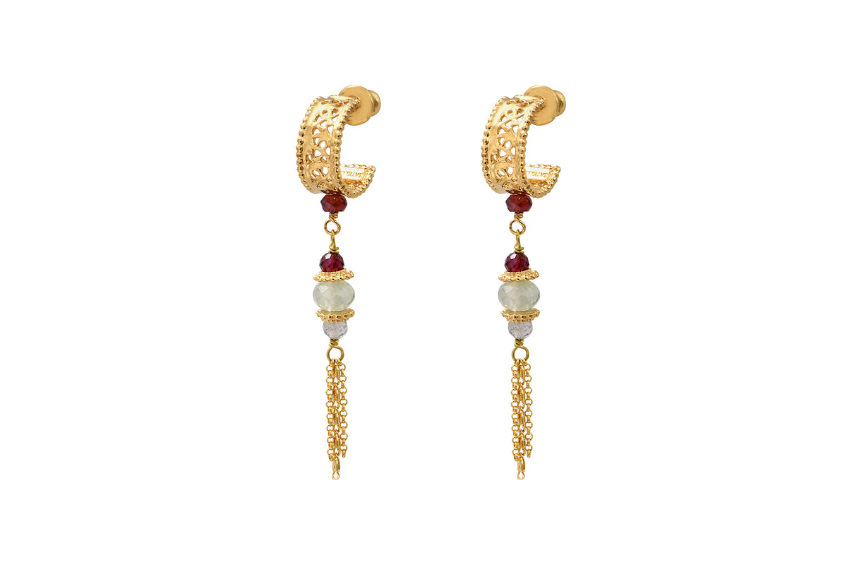 Silma On-Trend Gemstone Chain Butterfly Pierced Earrings in Red