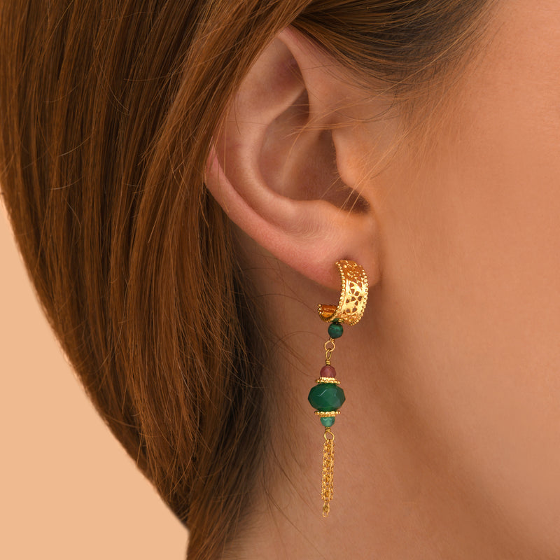 Silma Chic Gemstone Chain Butterfly Pierced Earrings in Green