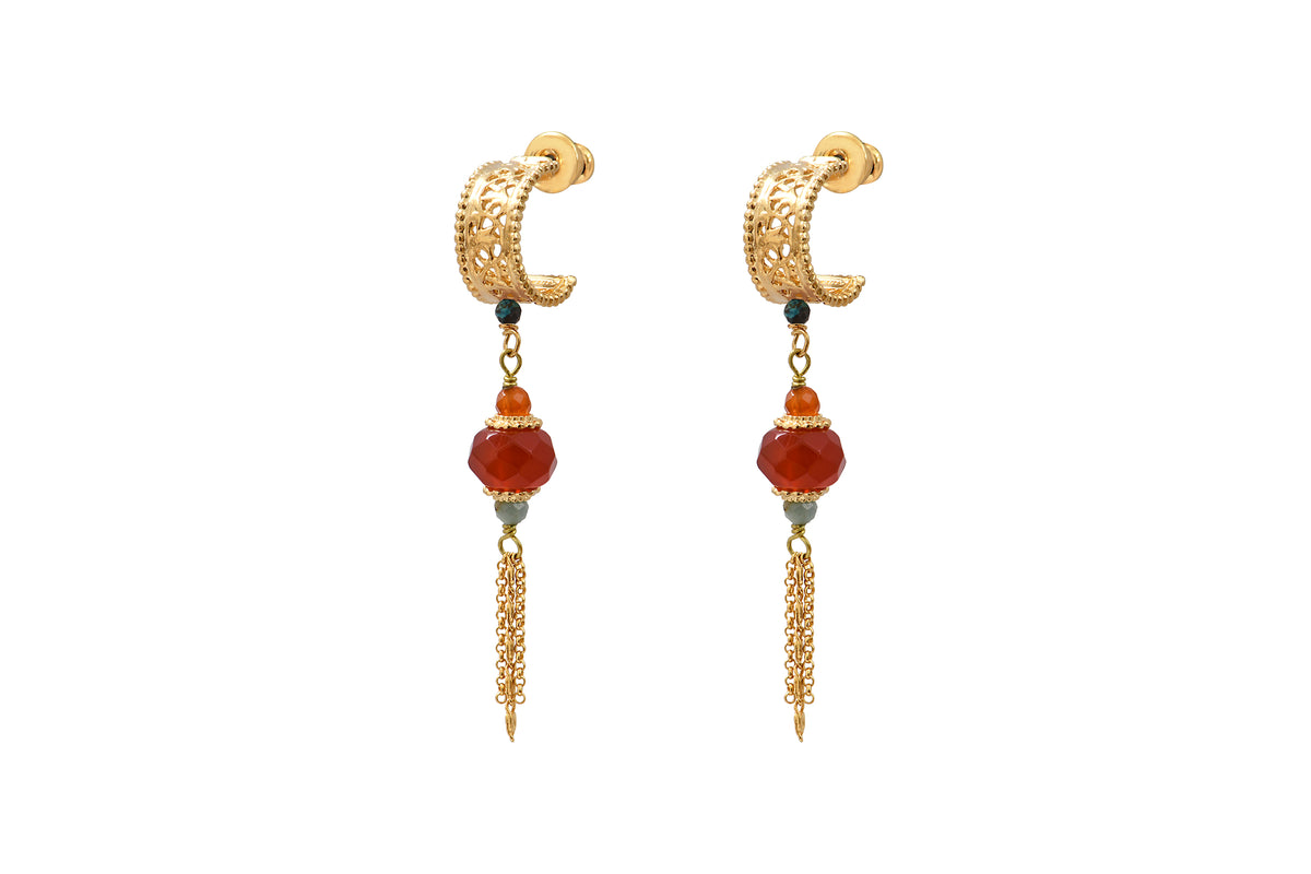 Silma Colourful Gemstone Chain Butterfly Pierced Earrings in Orange