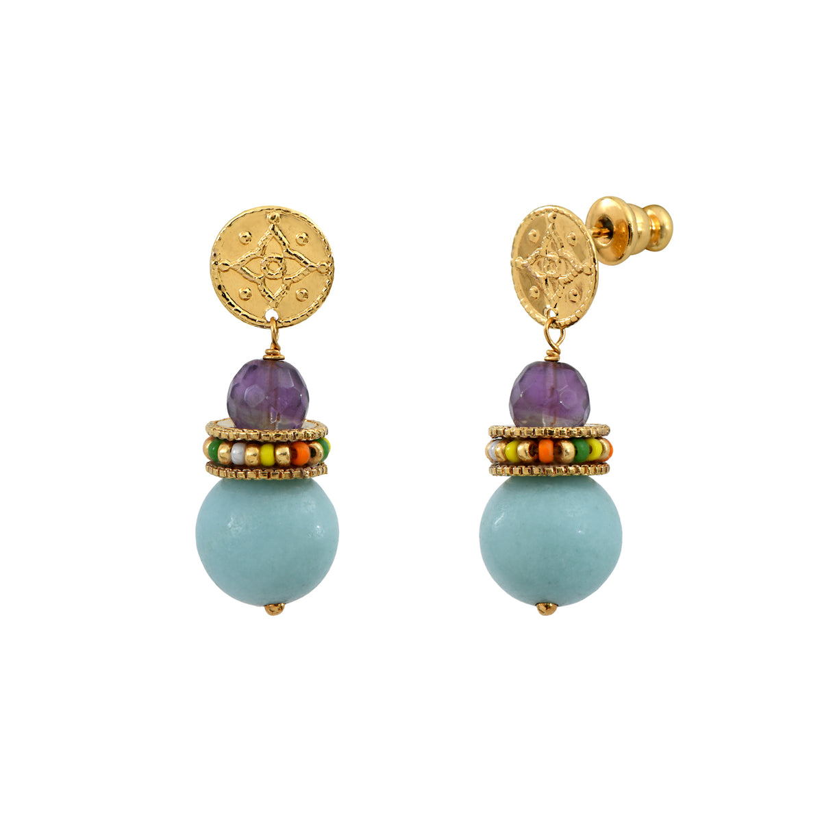 Tiki Amazonite Drop Earrings in Turquoise
