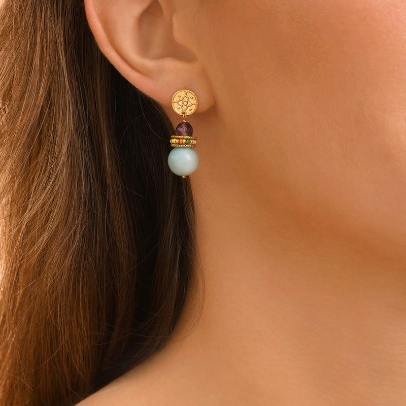 Tiki Amazonite Drop Earrings in Turquoise