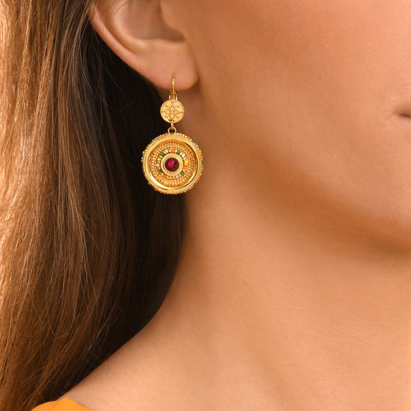 Tiki Prestige Crystal pierced Drop Earrings in Red