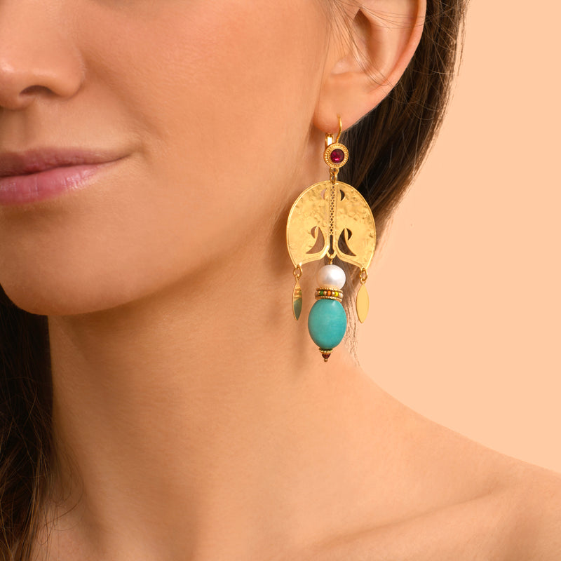 Tiki Tribal pierced Earrings in Turquoise