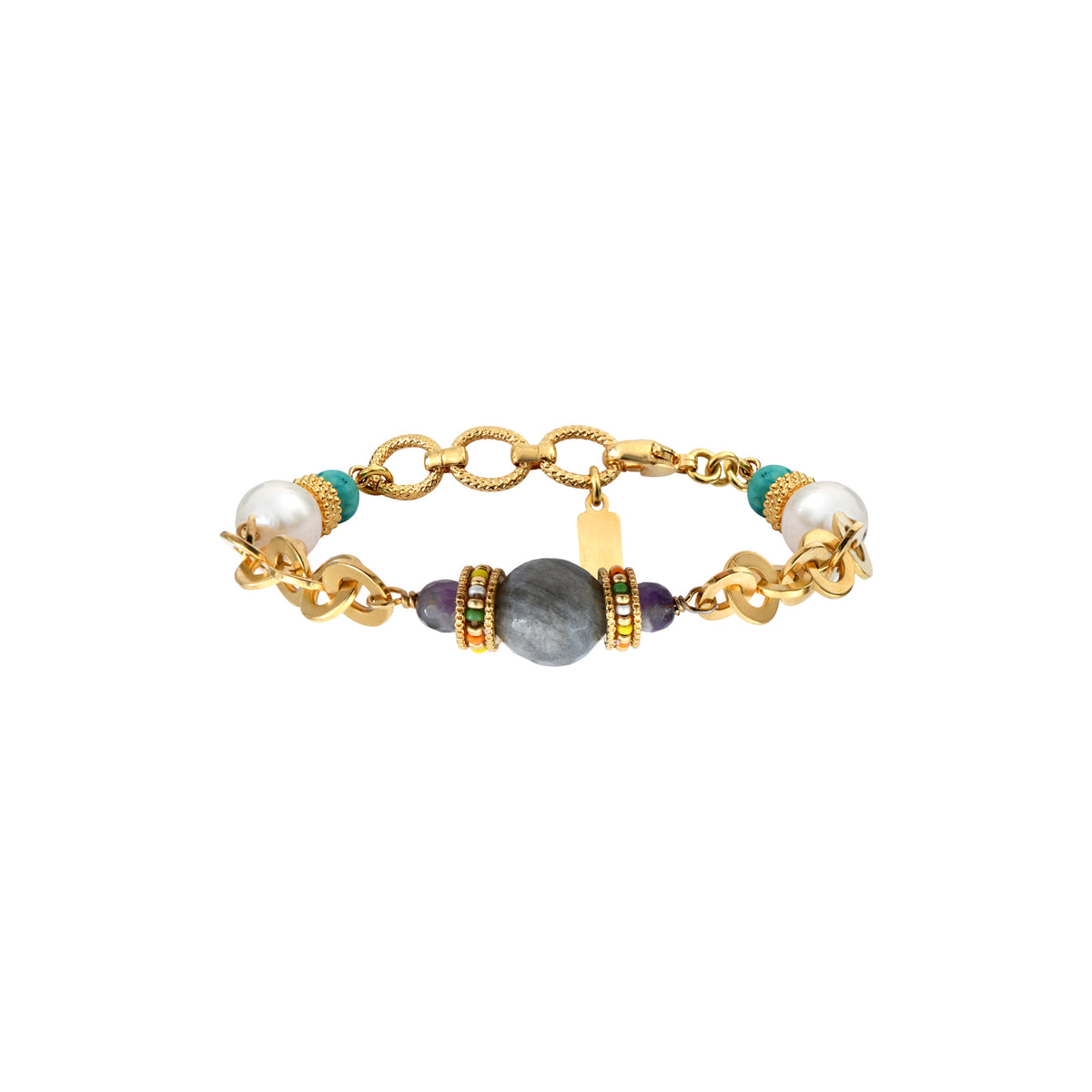 Tiki Labradorite Adjustable Chain Bracelet in Turquoise