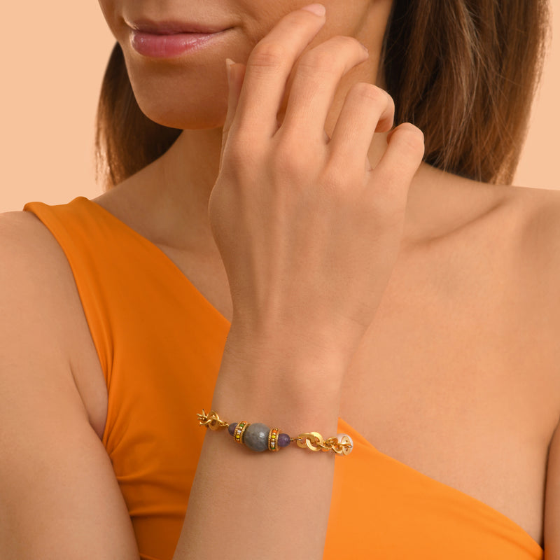 Tiki Labradorite Adjustable Chain Bracelet in Turquoise