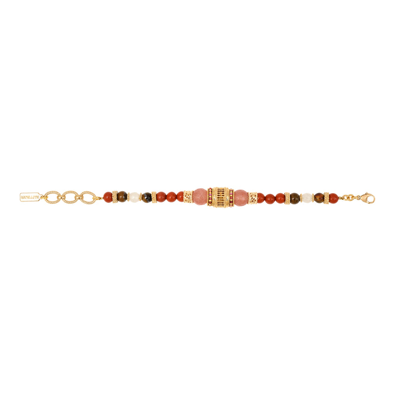 Tiki Gemstone Bead & Filigree Bead Bracelet in Rose