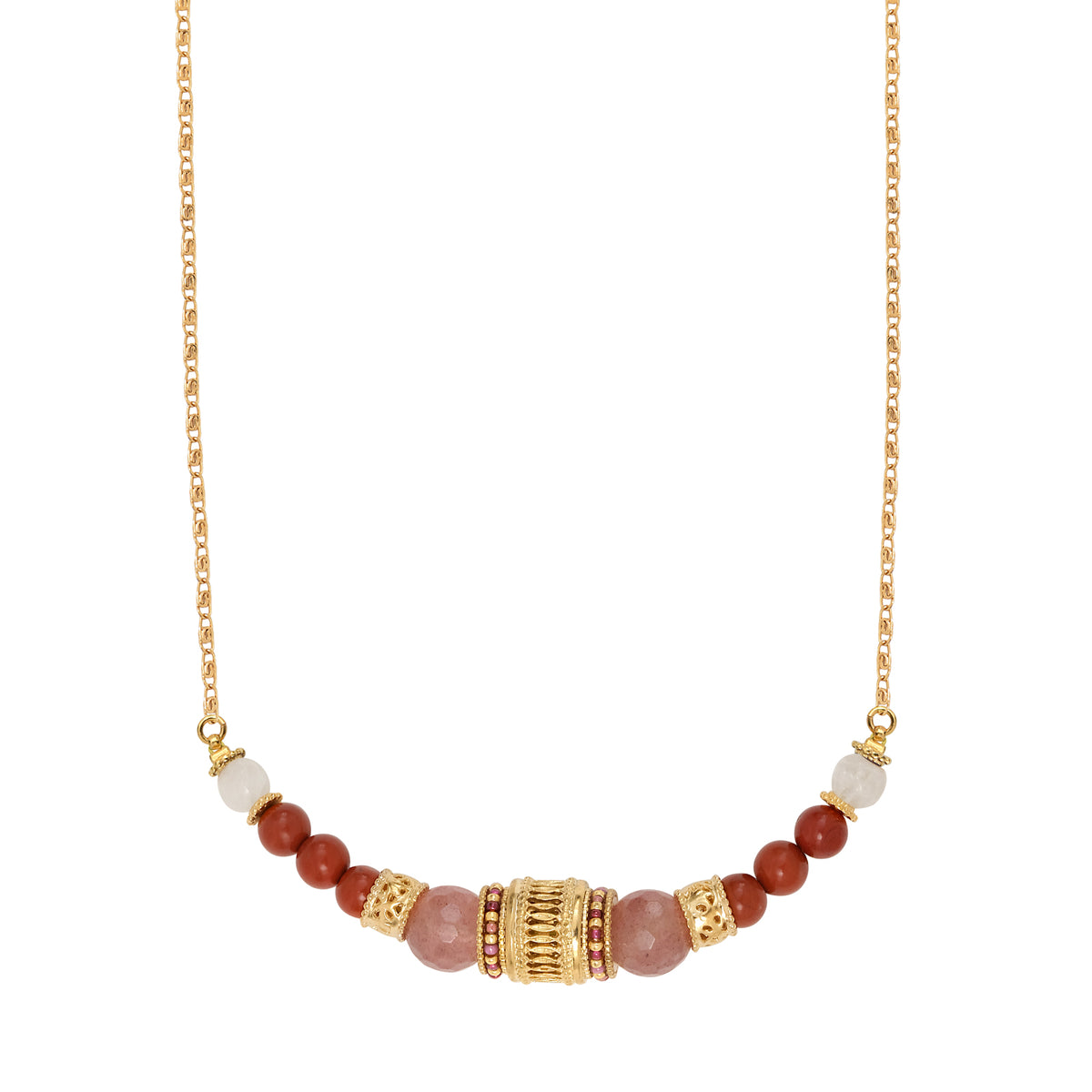 Tiki Gemstone & Filigree Short Necklace in Rose