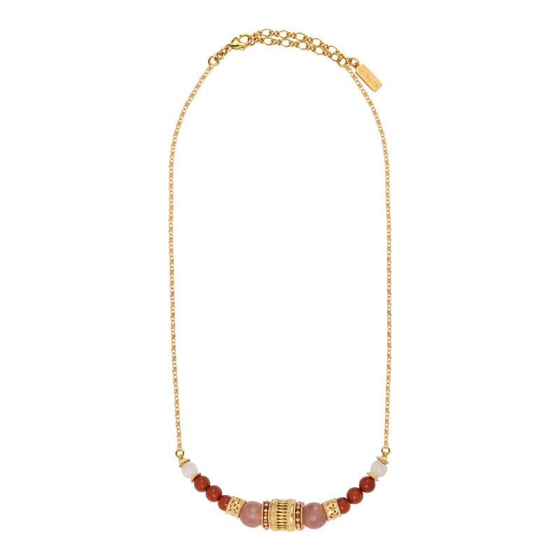 Tiki Gemstone & Filigree Short Necklace in Rose