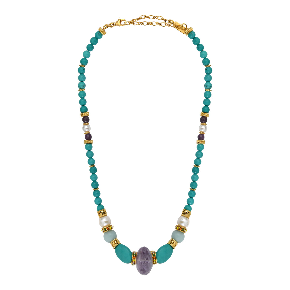 Tiki Gemstone & River Pearl Short necklace in Turquoise