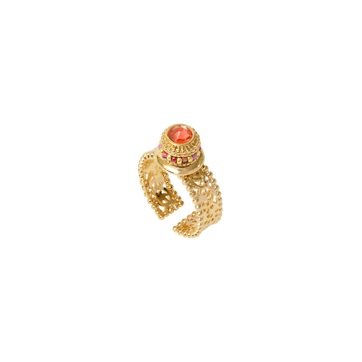 Tiki Prestige Crystal Adjustable Ring in Pink