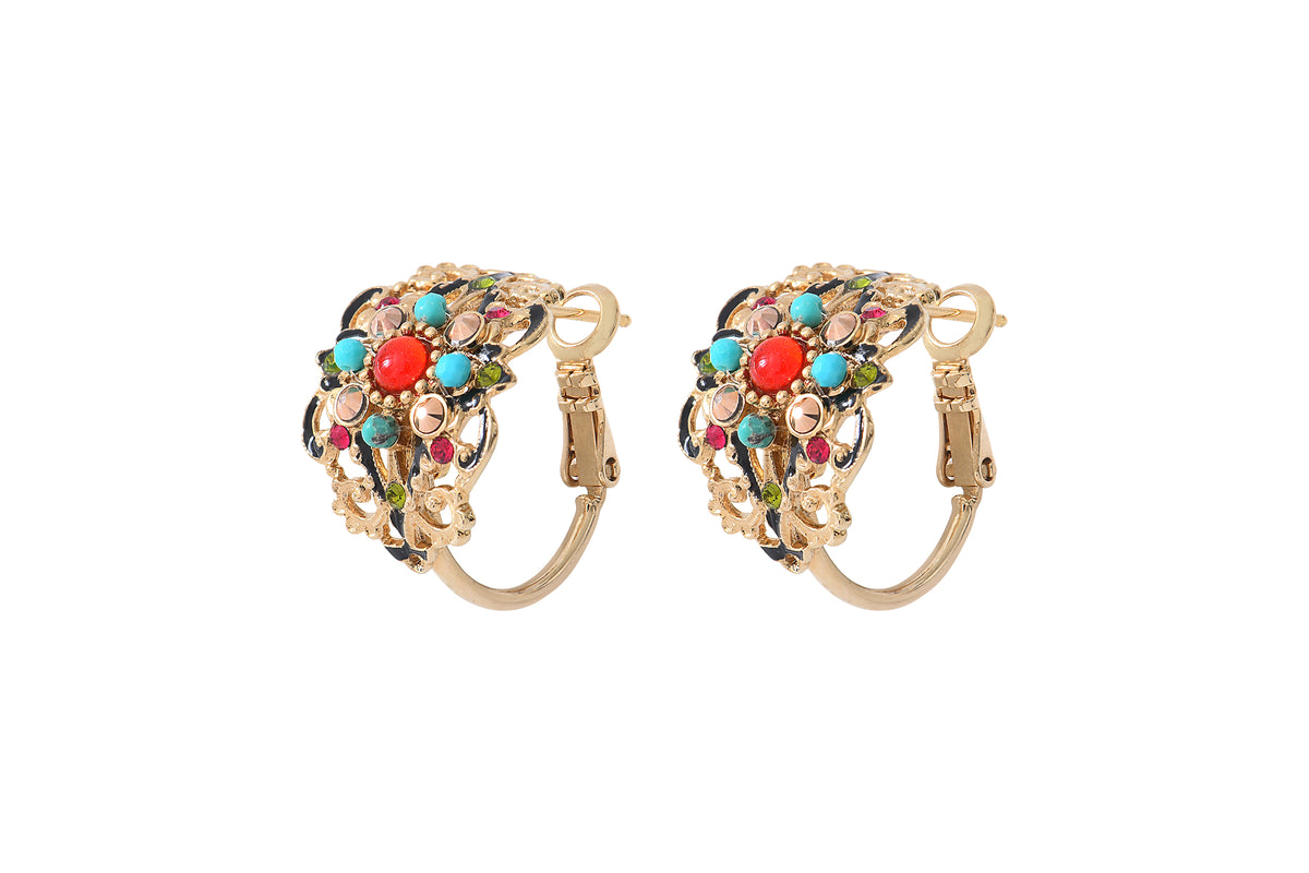 Ultima Beautiful Mother-of-pearl Beads & Prestige Crystal pierced Earrings in Red