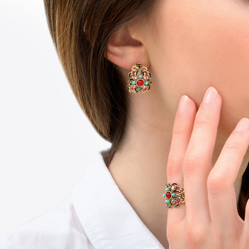 Ultima Beautiful Mother-of-pearl Beads & Prestige Crystal pierced Earrings in Red