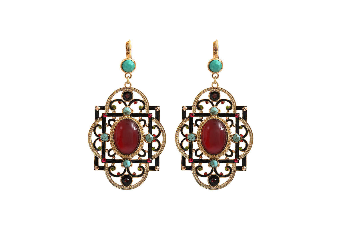 Ultima Festive Amazonite & Prestige Crystal pierced Earrings in Red