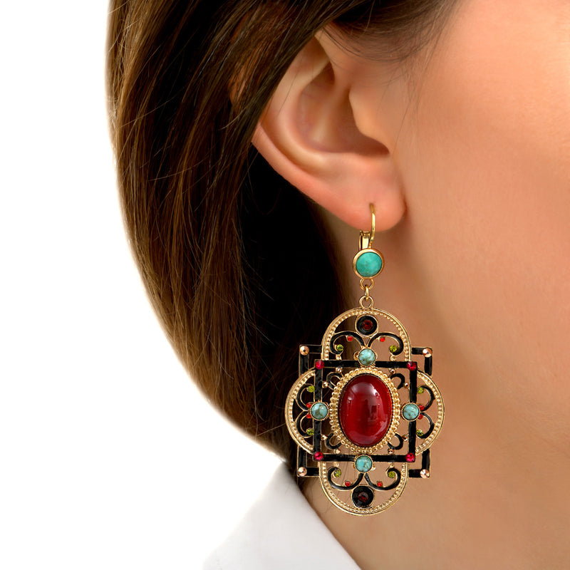 Ultima Festive Amazonite & Prestige Crystal pierced Earrings in Red