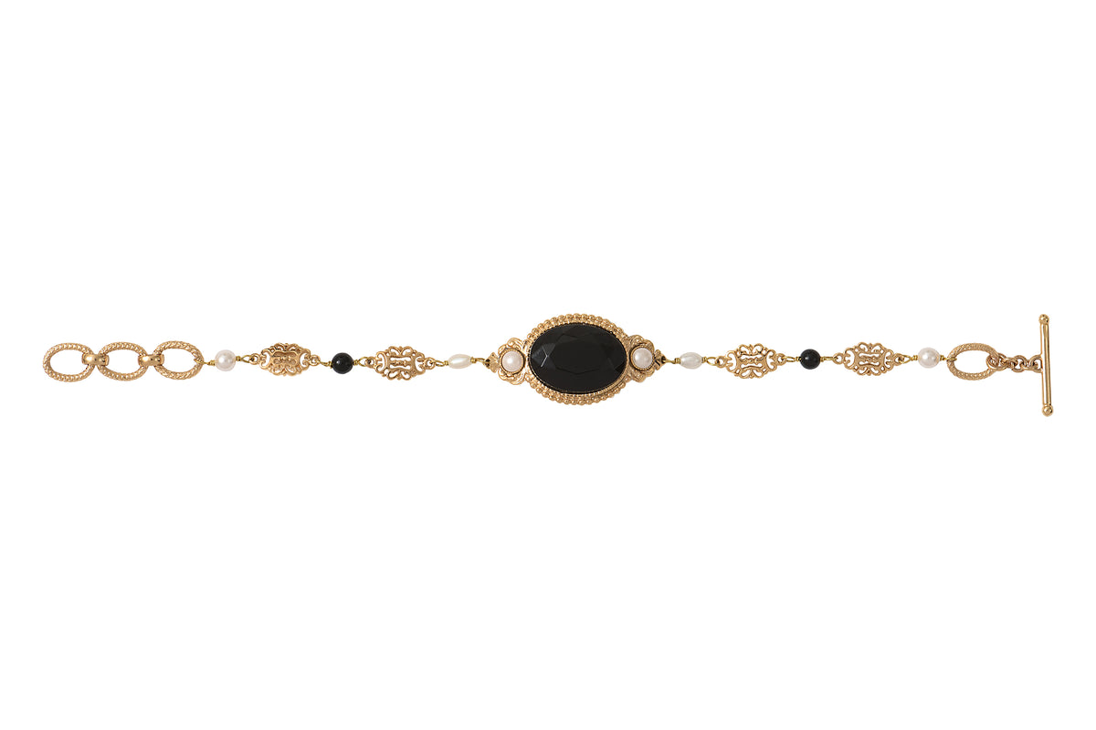 Ultima Glamorous Freshwater Pearl & Onyx Chain Bracelet in Black