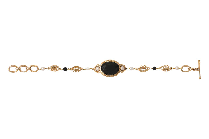 Ultima Glamorous Freshwater Pearl & Onyx Chain Bracelet in Black