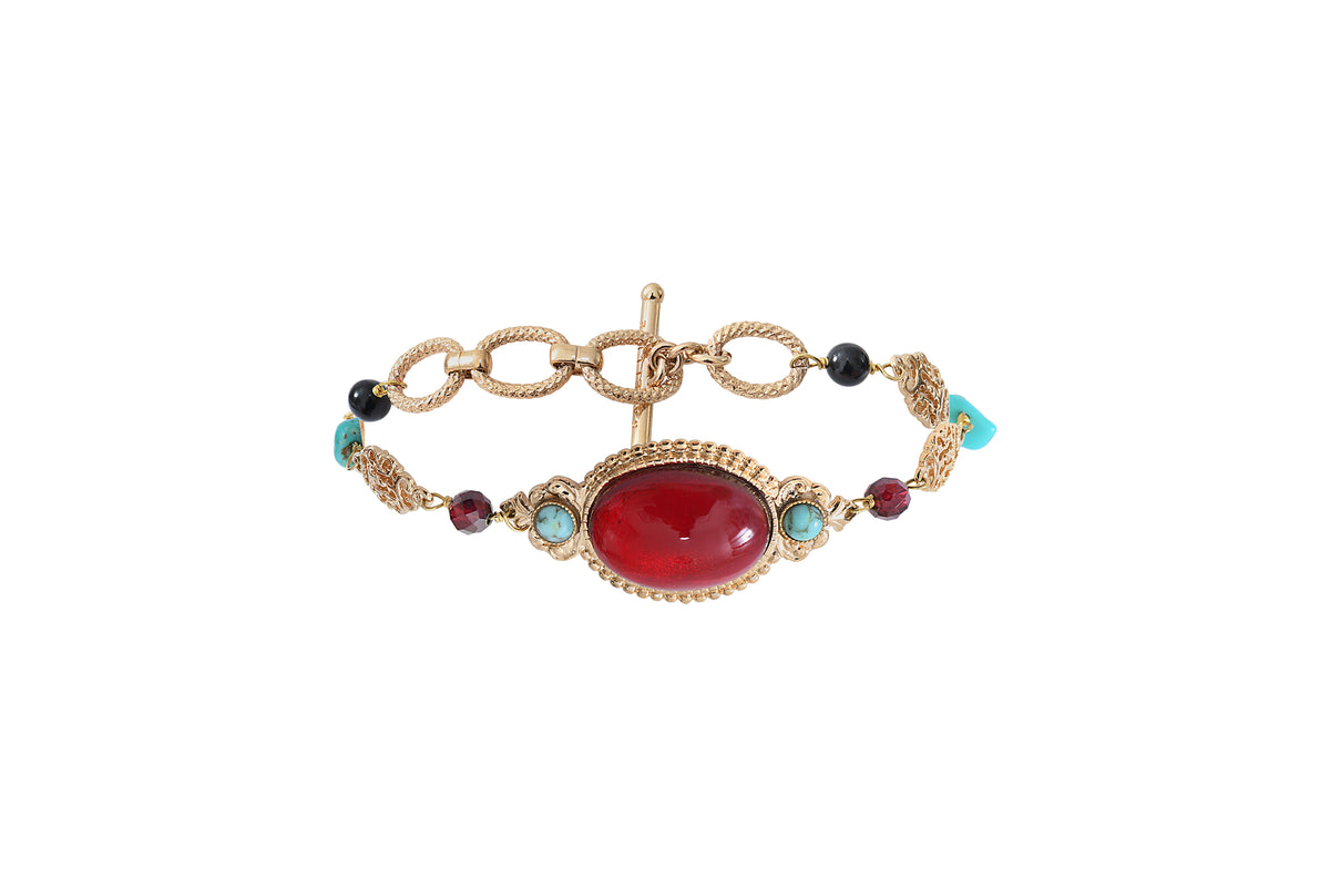 Ultima Festive Garnet, Turquoise & Onyx Chain Bracelet in Red