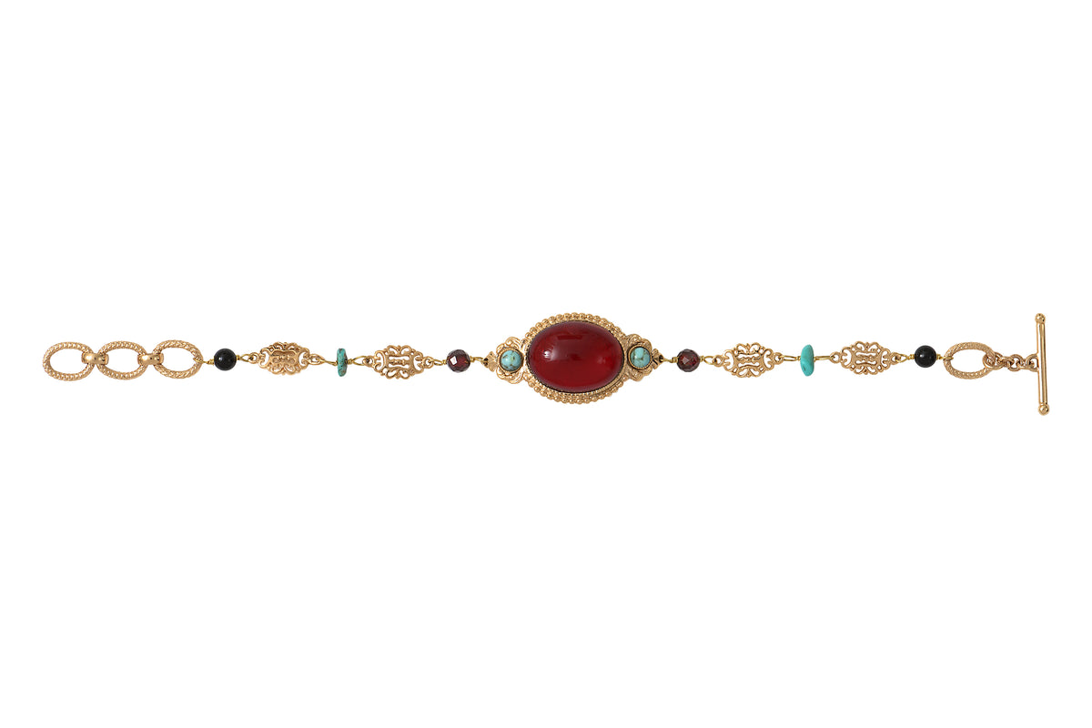 Ultima Festive Garnet, Turquoise & Onyx Chain Bracelet in Red