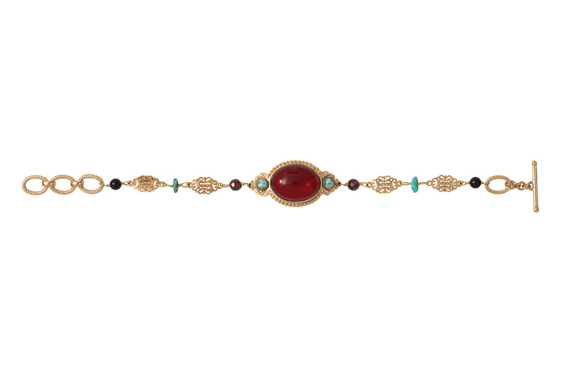 Ultima Festive Garnet, Turquoise & Onyx Chain Bracelet in Red