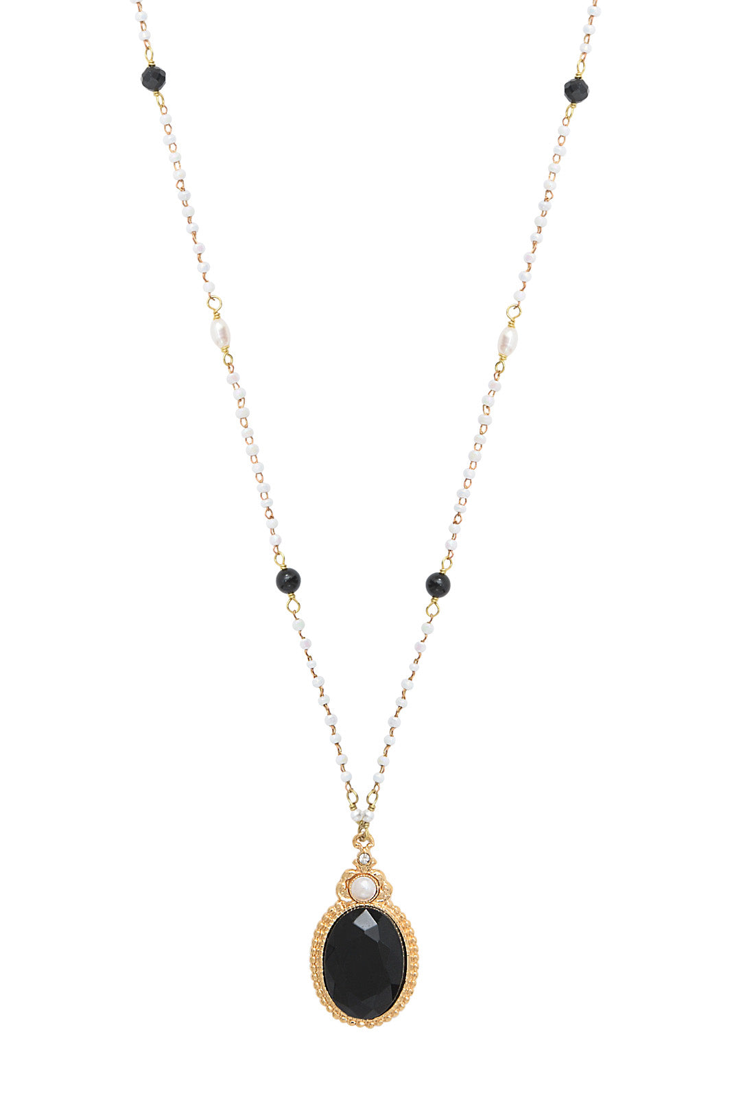 Ultima Romantic Freshwater Pearl & Onyx Chain Pendant Necklace in Black