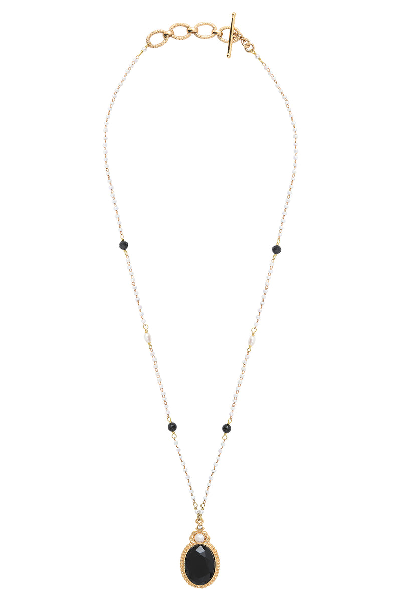 Ultima Romantic Freshwater Pearl & Onyx Chain Pendant Necklace in Black