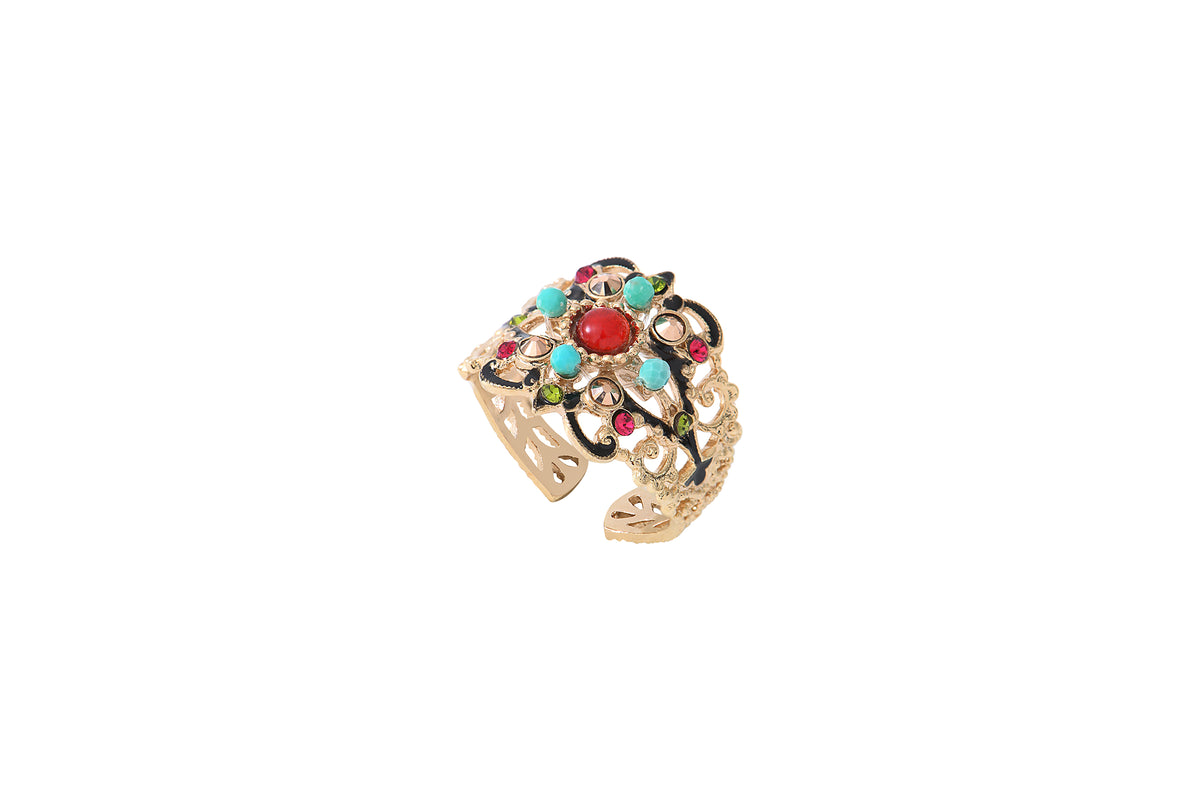 Ultima Colourful Prestige Crystal & Turquoise Adjustable Ring in Red